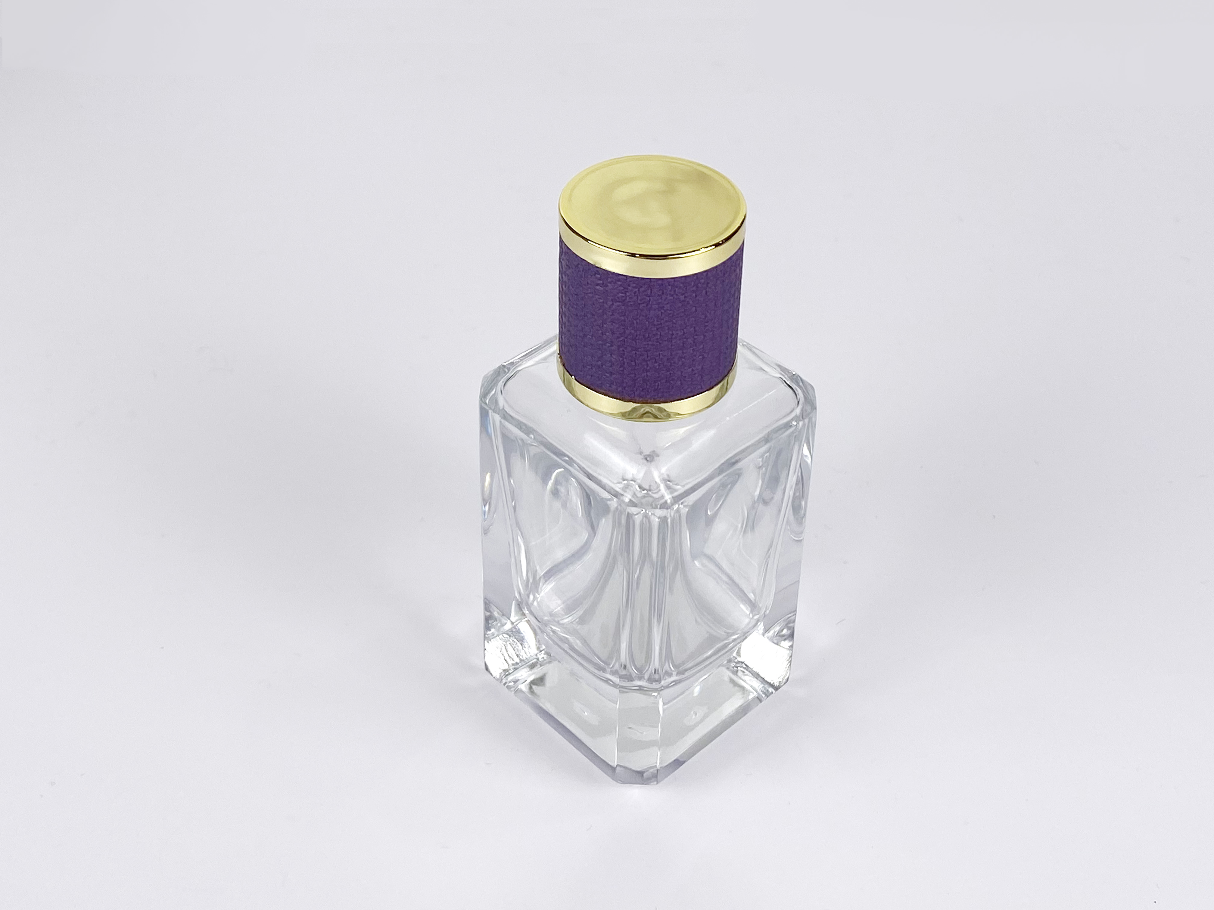 perfume bottle empty 50 ml with zinc alloy perfume cap leather perfum cap